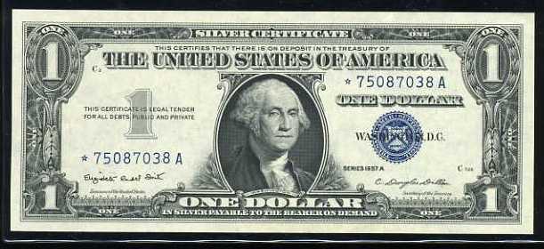 Star Note $1 1957 One Dollar Well Circulated Silver Certificate Bill 